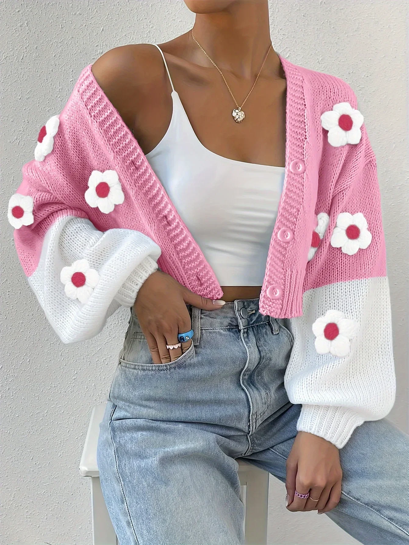 Gebreid dames vest met bloemen | Warme cardigan voor herfst & winter - Image 4