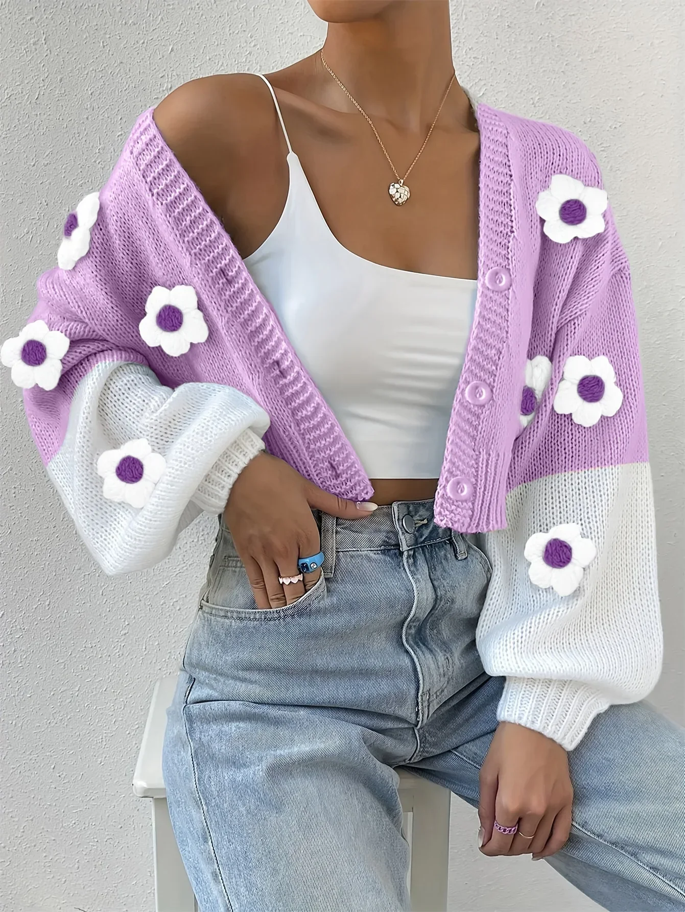Gebreid dames vest met bloemen | Warme cardigan voor herfst & winter - Image 5