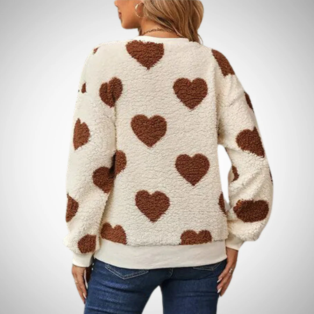 Harten Trui | Dames teddy sweater met hartenprint - Image 4