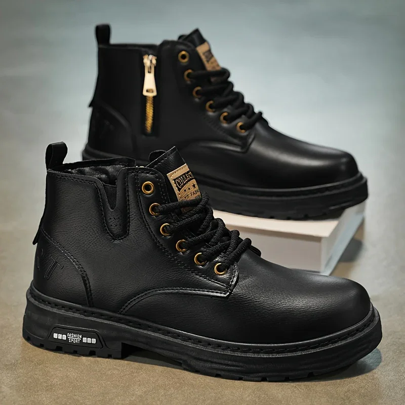 Heren boots | Bruine veterlaarzen met rits en dikke zool - Image 10