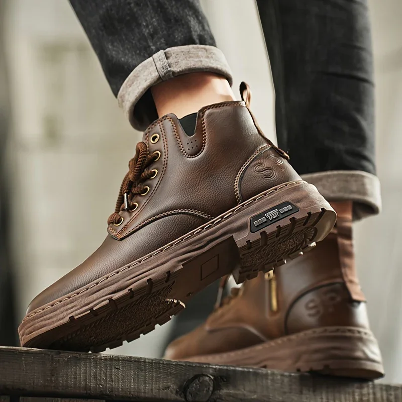 Heren boots | Bruine veterlaarzen met rits en dikke zool - Image 12