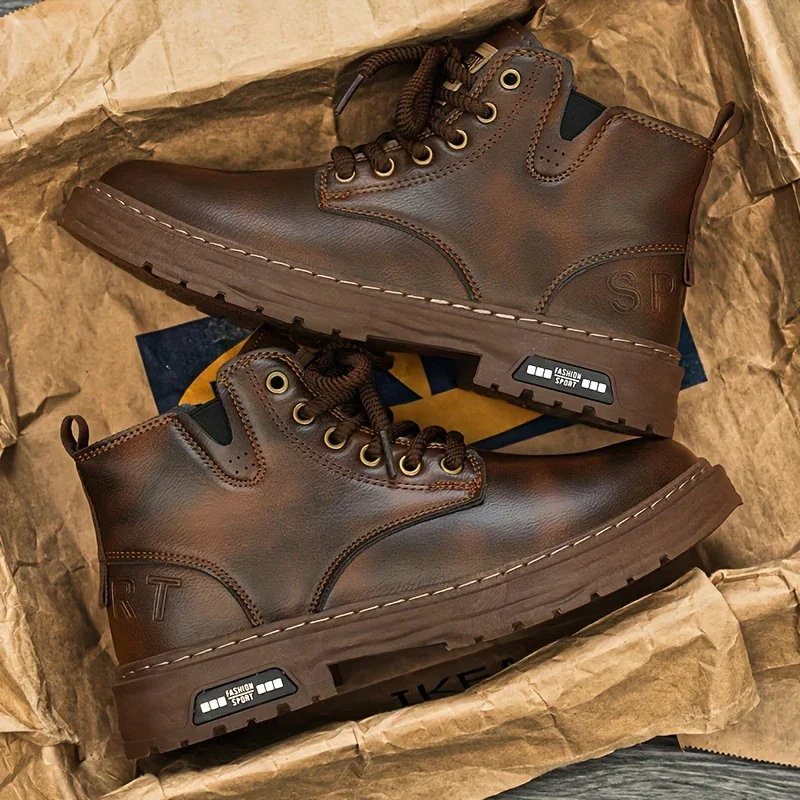Heren boots | Bruine veterlaarzen met rits en dikke zool - Image 5