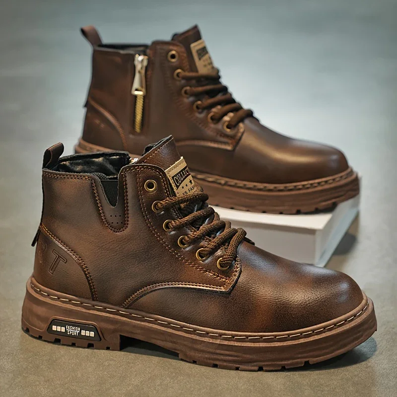 Heren boots | Bruine veterlaarzen met rits en dikke zool - Image 7