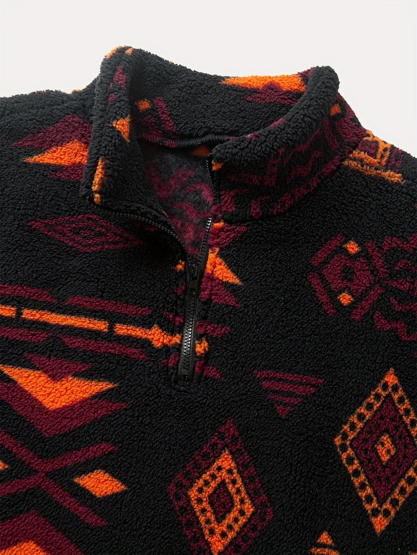 Heren fleece trui | Half zip bohemian sweater met geometrisch patroon - Image 3