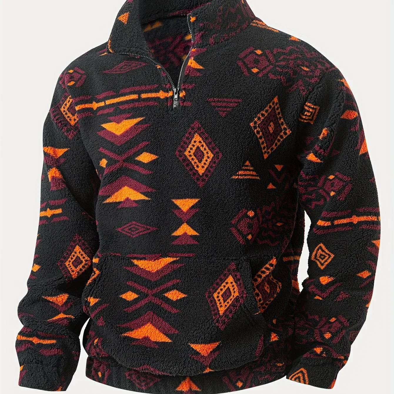 Heren fleece trui | Half zip bohemian sweater met geometrisch patroon - Image 7