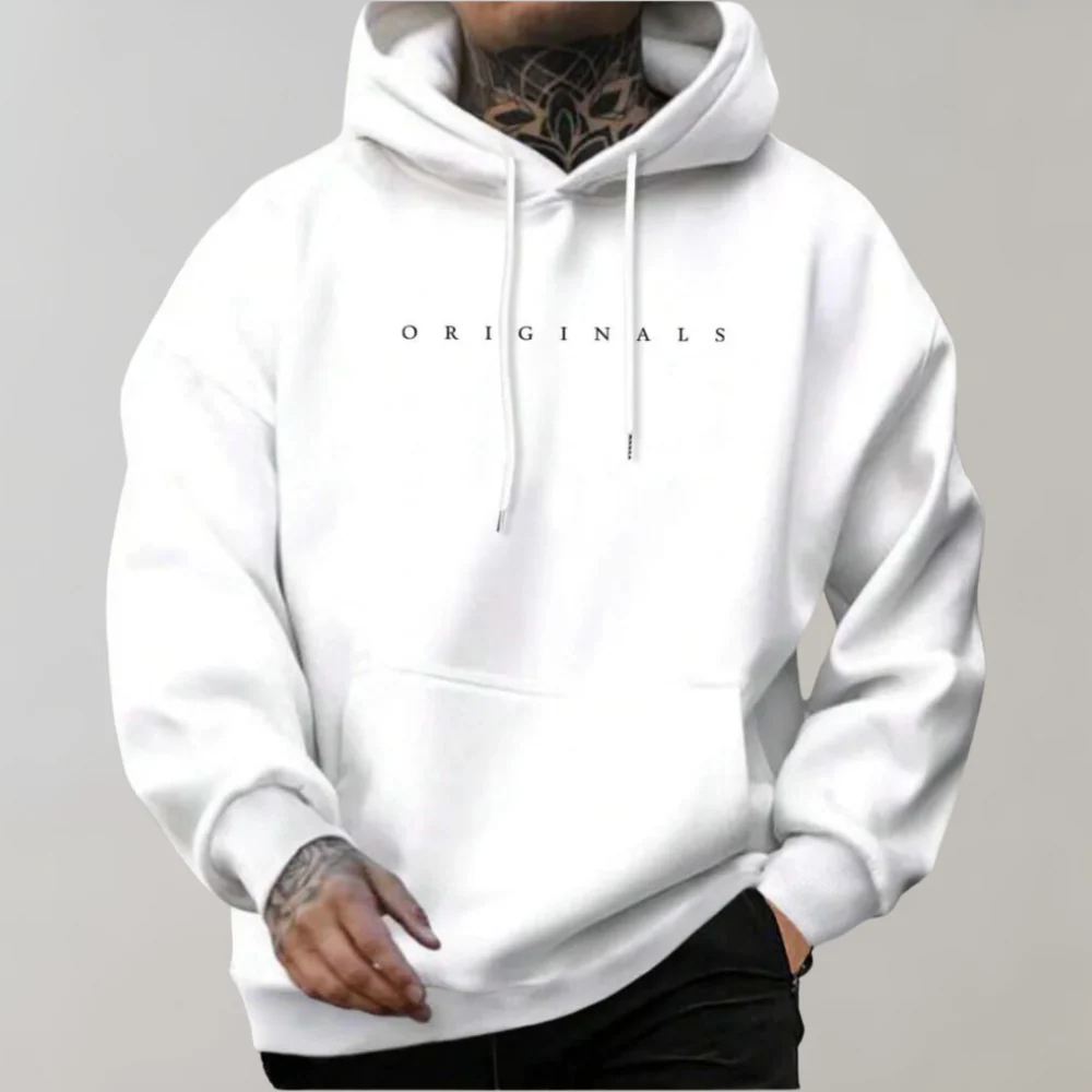 Heren hoodie met zakken en letterprint