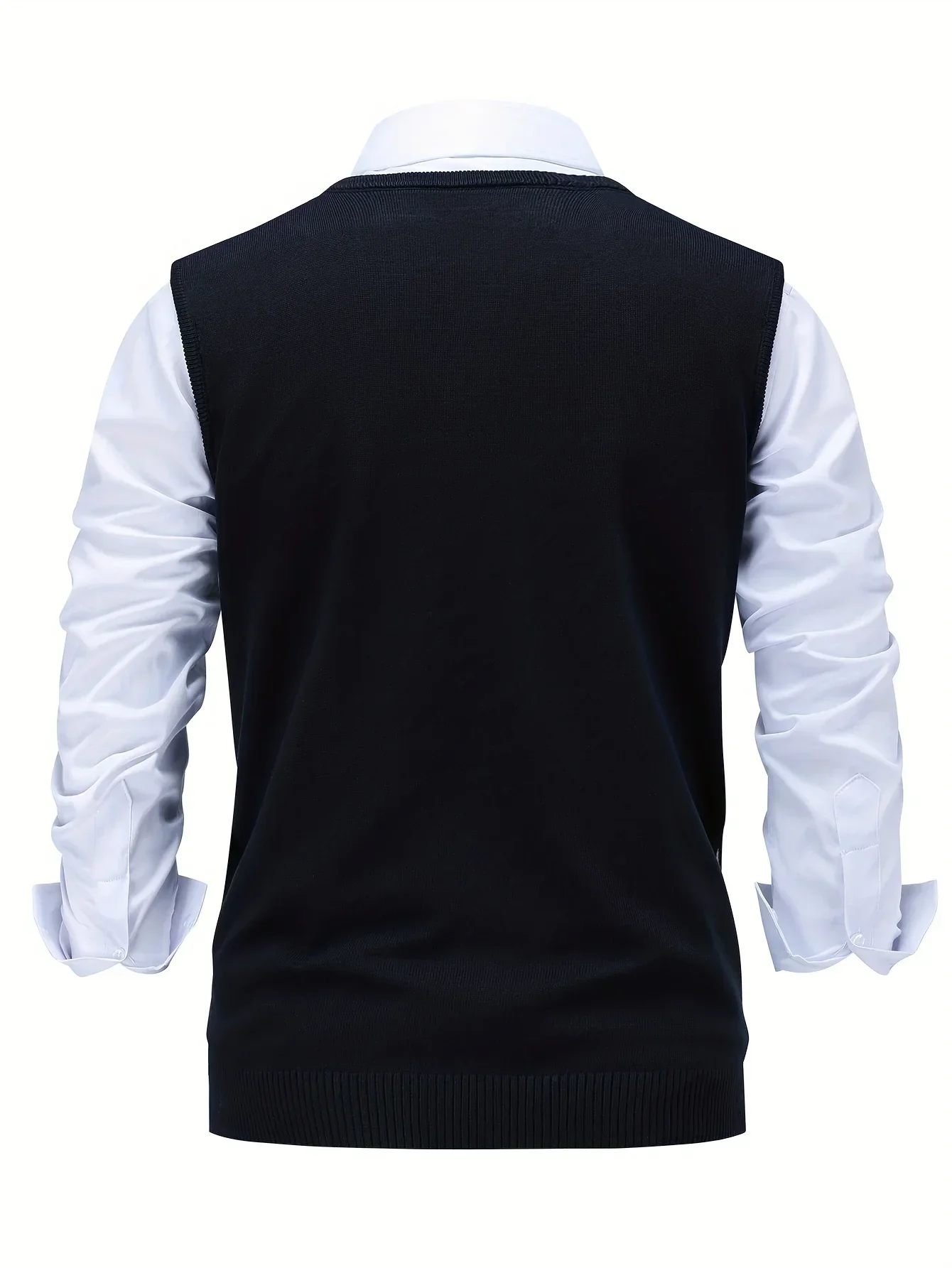 Heren pullover | Gebreide v-hals trui zonder mouwen met ruitpatroon - Image 10