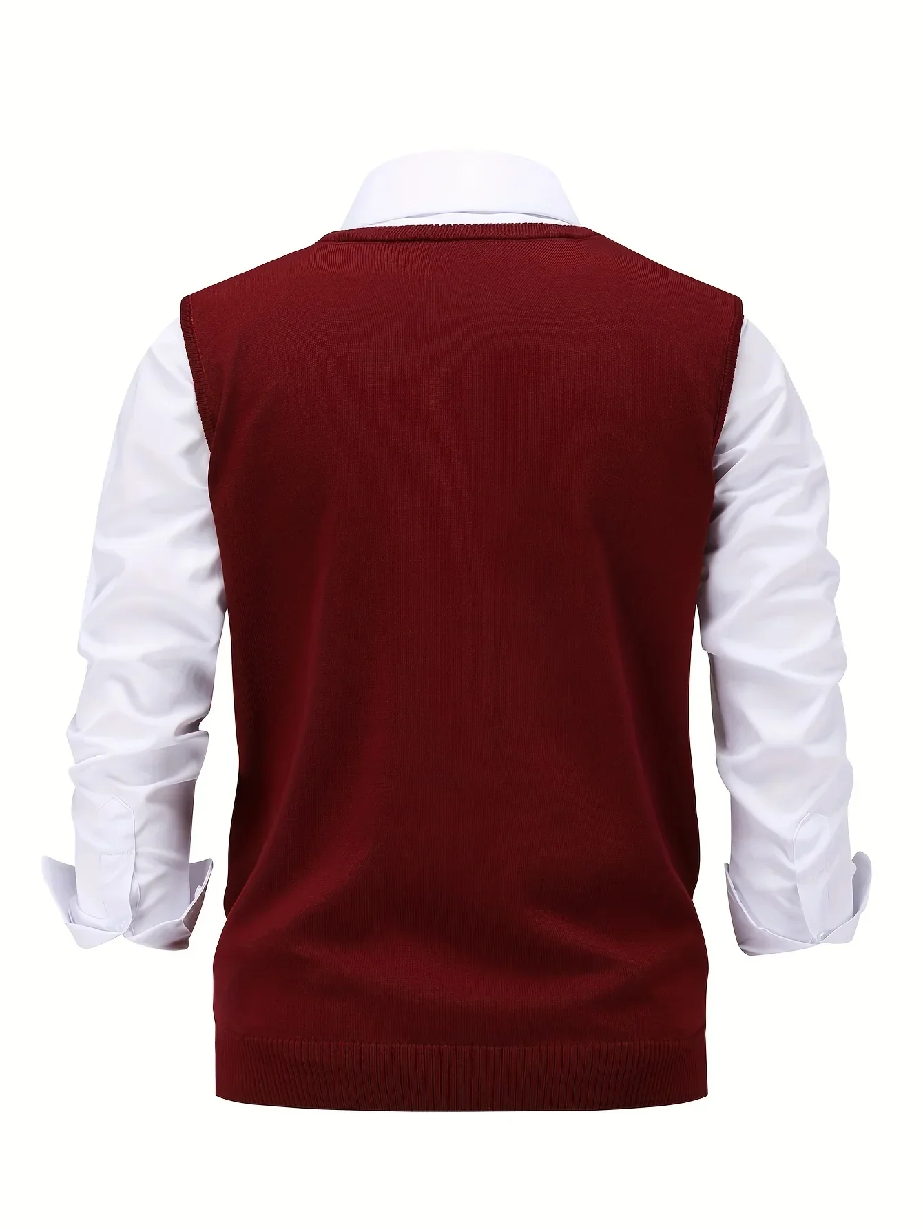 Heren pullover | Gebreide v-hals trui zonder mouwen met ruitpatroon - Image 8
