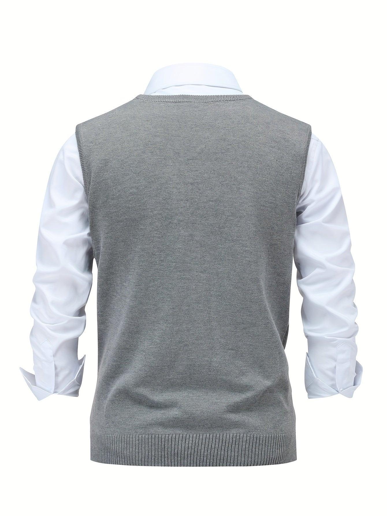Heren pullover | Gebreide v-hals trui zonder mouwen met ruitpatroon - Image 9
