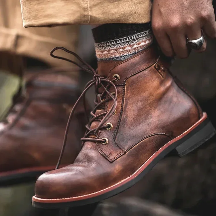 Heren retro leren boots | Klassieke veterschoenen voor casual & business - Image 3