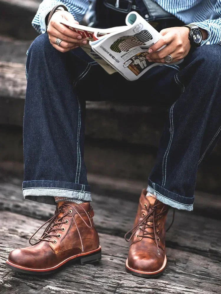 Heren retro leren boots | Klassieke veterschoenen voor casual & business - Image 4