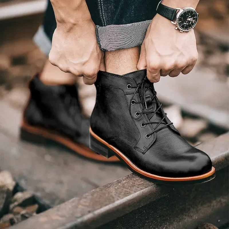 Heren retro leren boots | Klassieke veterschoenen voor casual & business - Image 5