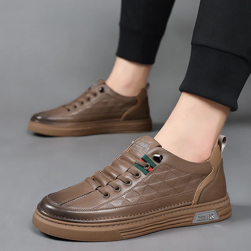 Heren sneakers | Bruine leren schoenen met sportieve zool - Image 3