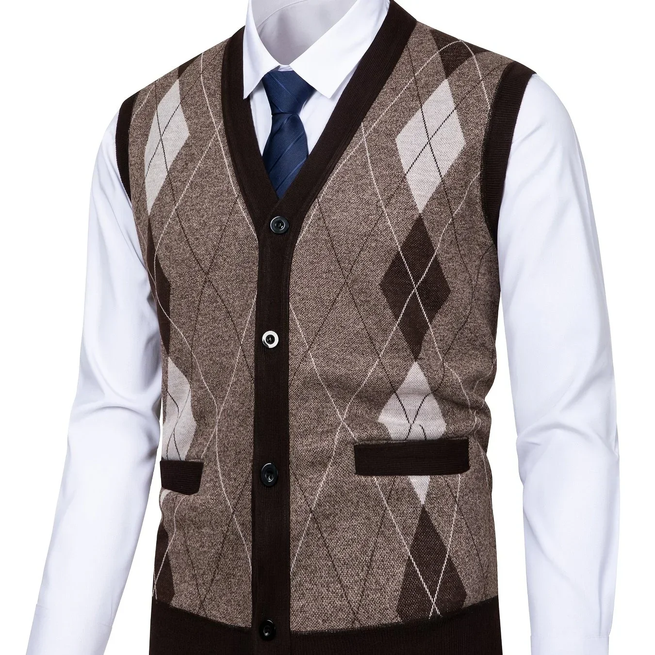 Heren spencer | Gebreid vest zonder mouwen met ruitpatroon - Image 6