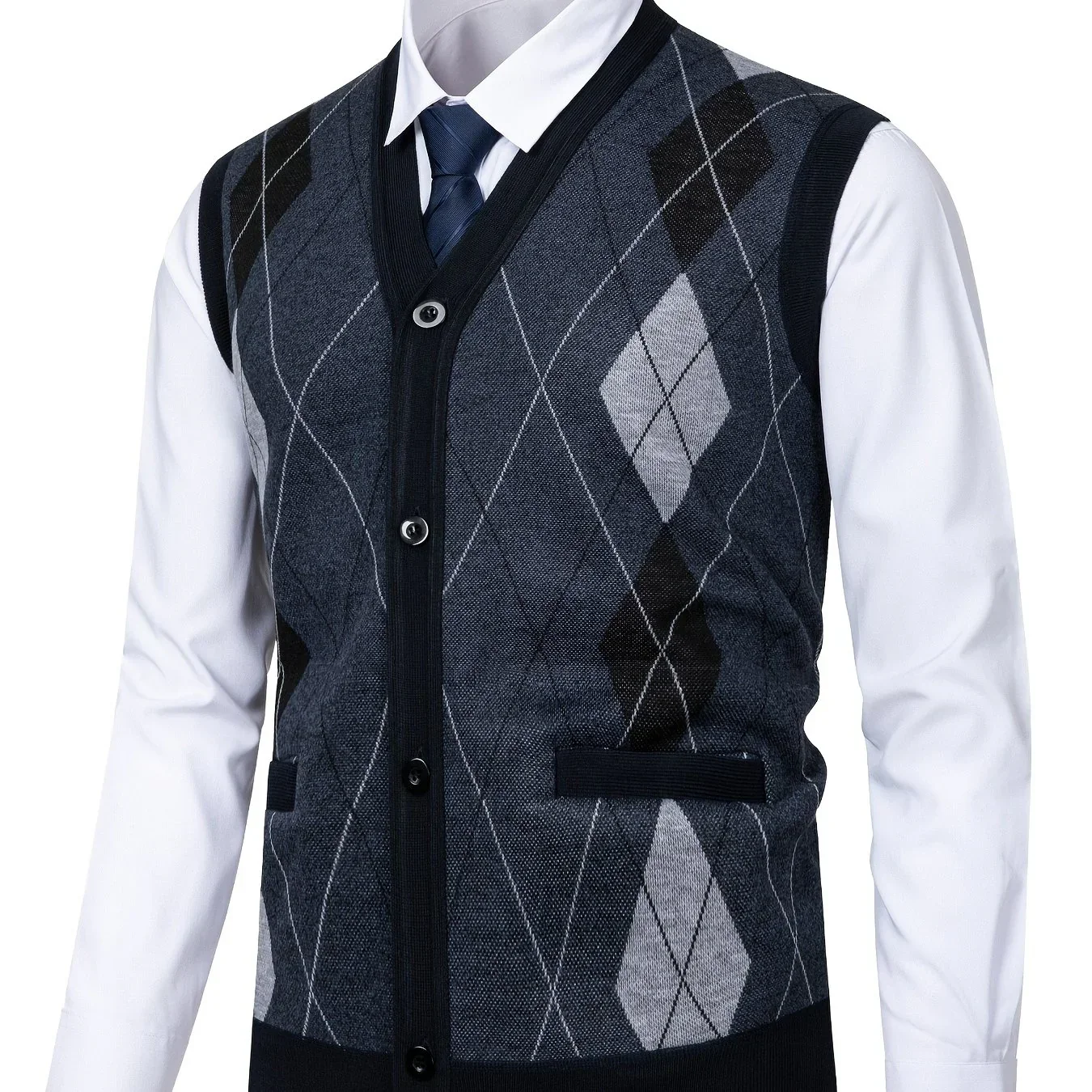 Heren spencer | Gebreid vest zonder mouwen met ruitpatroon - Image 7