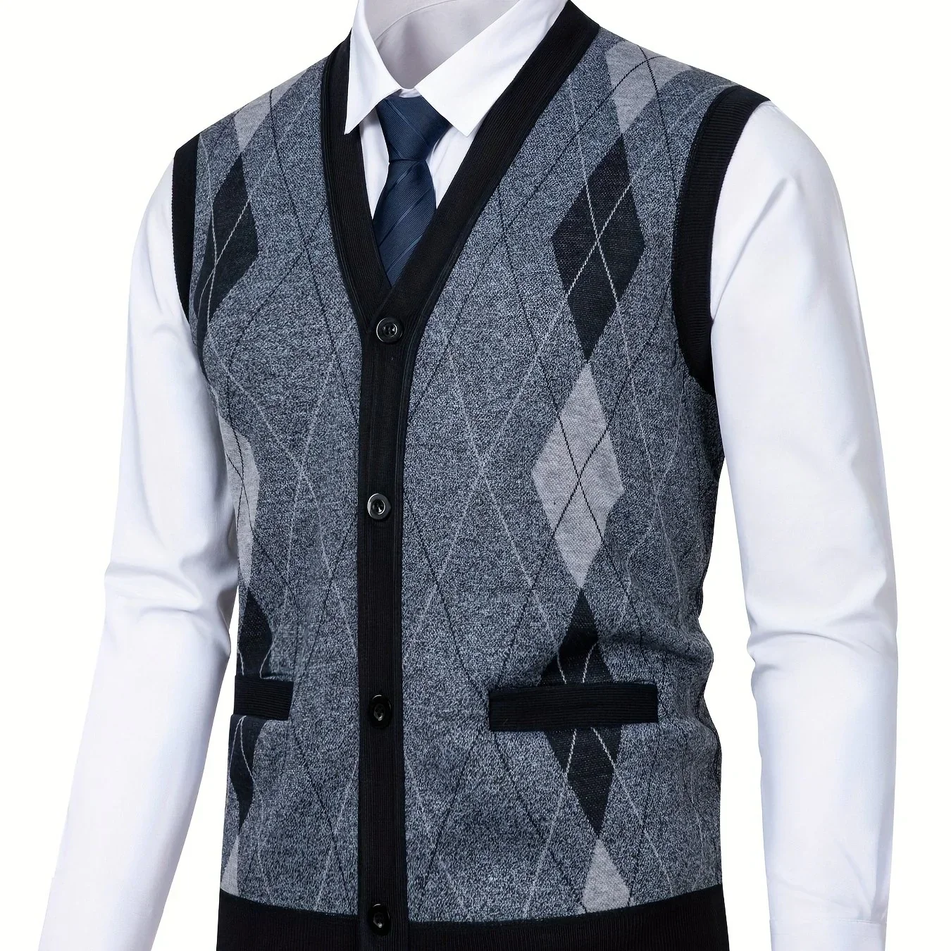 Heren spencer | Gebreid vest zonder mouwen met ruitpatroon - Image 8