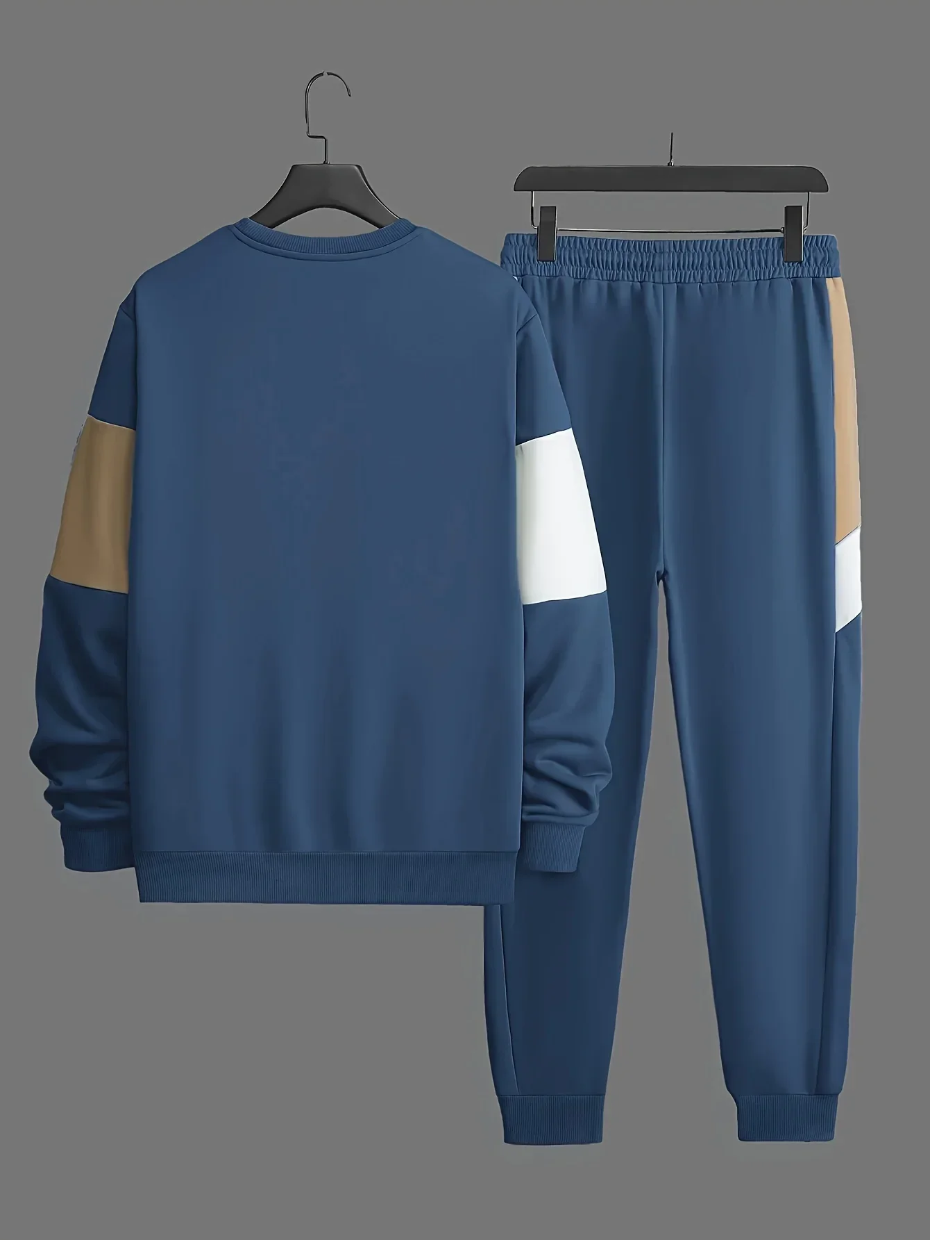 Heren trainingspak | Beige colorblock sweater met joggingbroek - Image 3