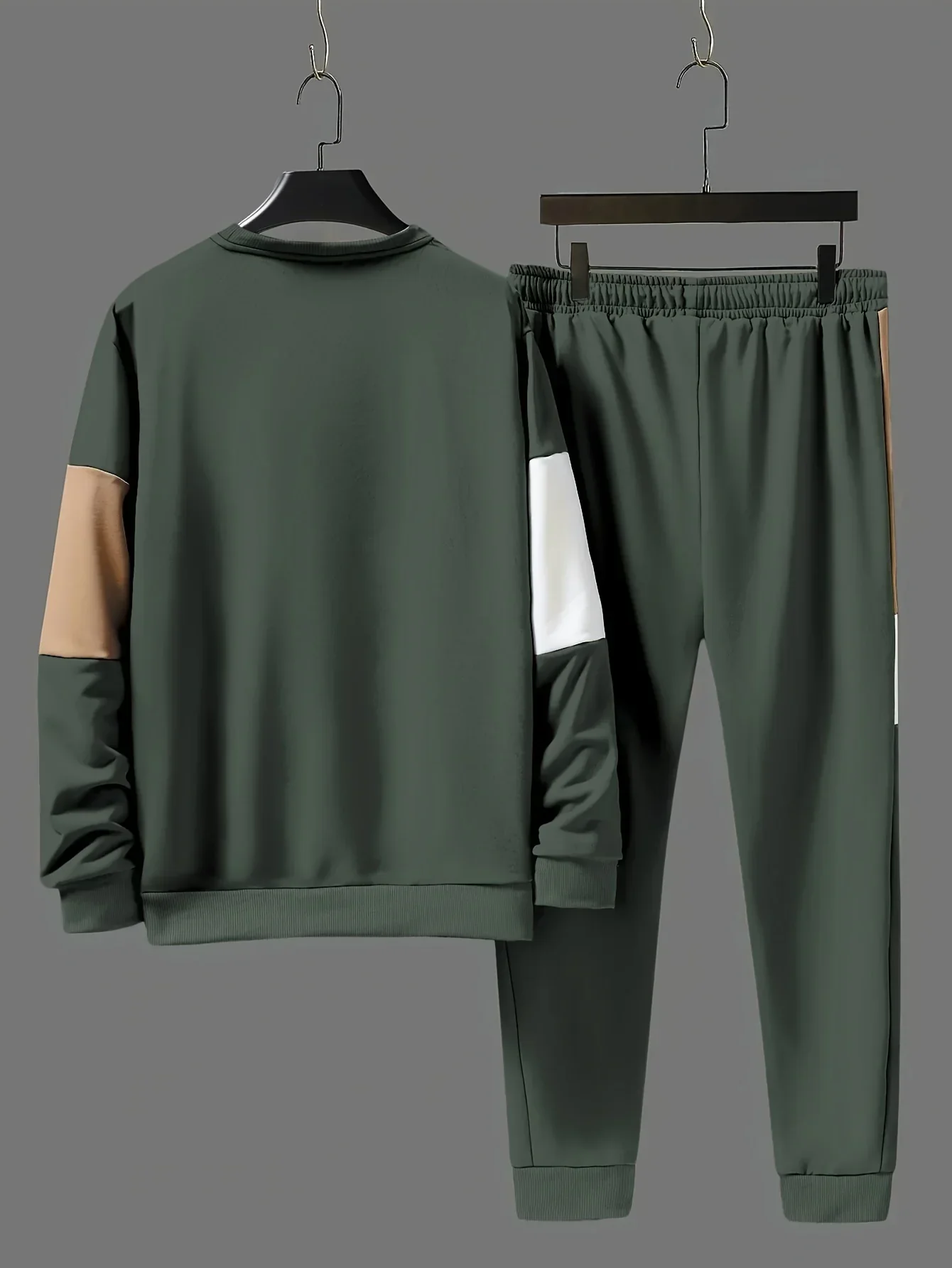 Heren trainingspak | Beige colorblock sweater met joggingbroek - Image 4