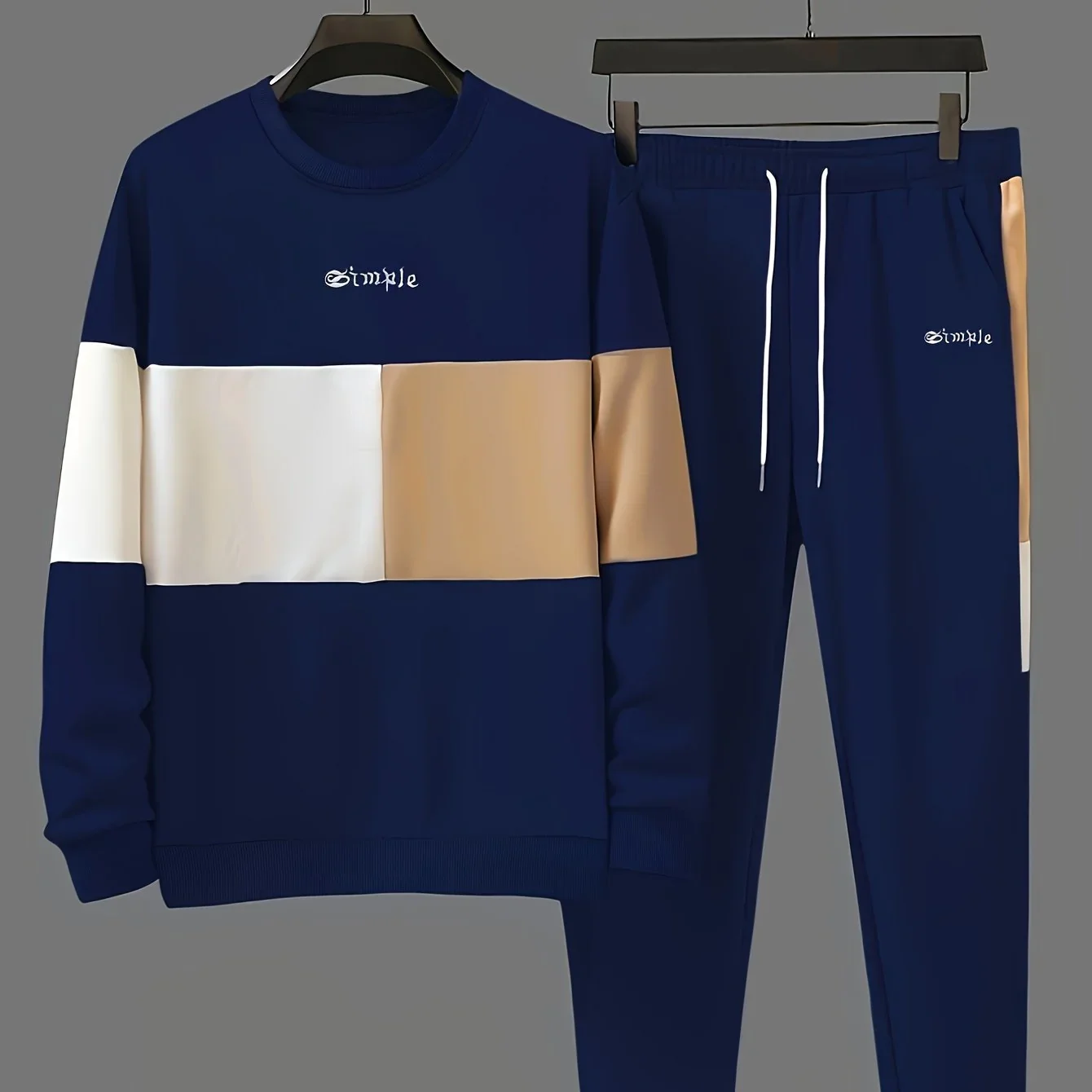 Heren trainingspak | Beige colorblock sweater met joggingbroek - Image 9