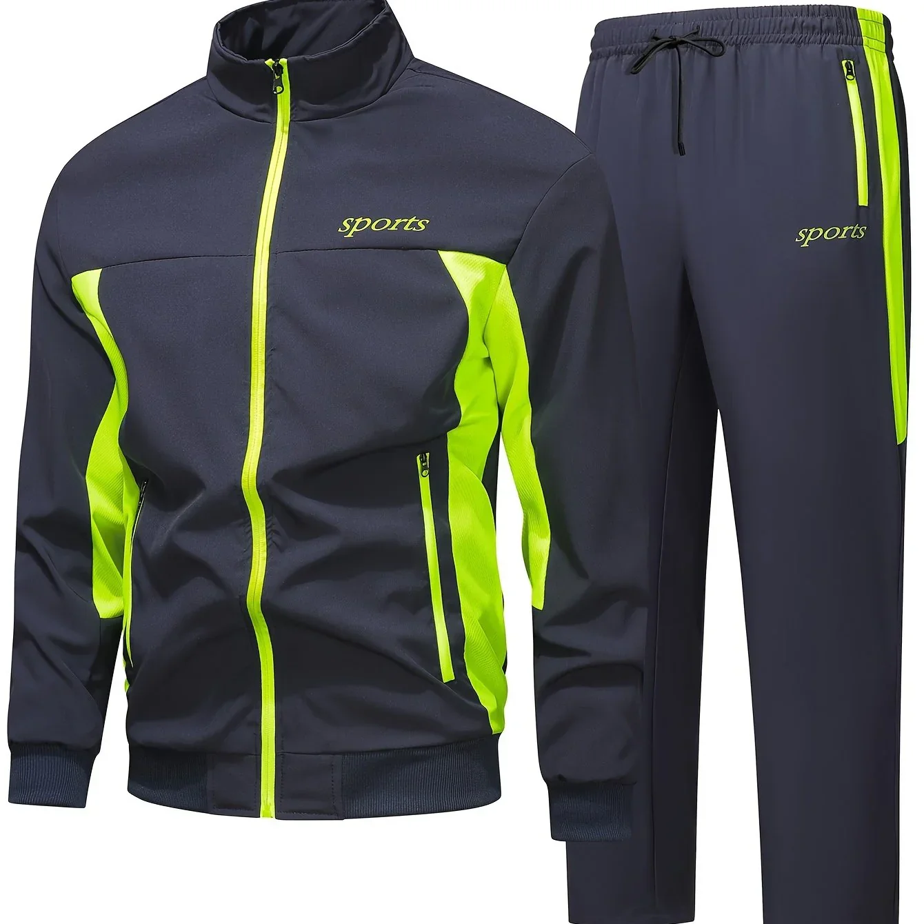 Heren trainingspak | Zwart sportpak met neon rits en broek - Image 5