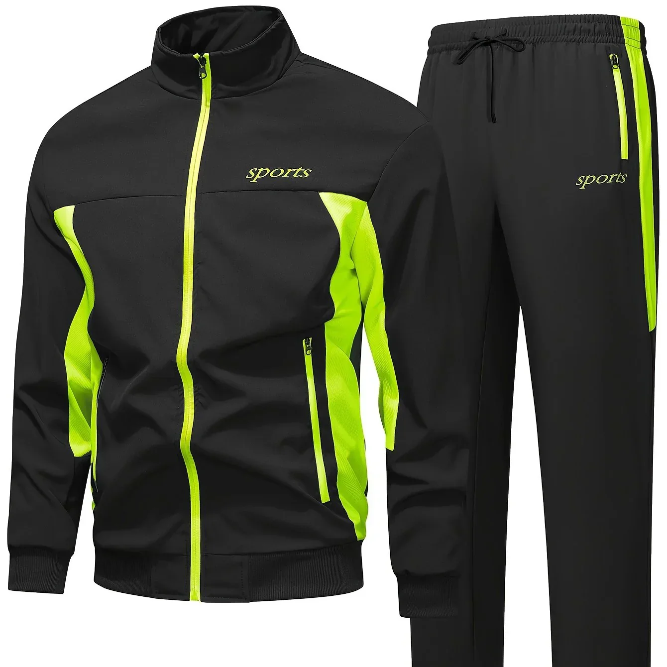 Heren trainingspak | Zwart sportpak met neon rits en broek - Image 6