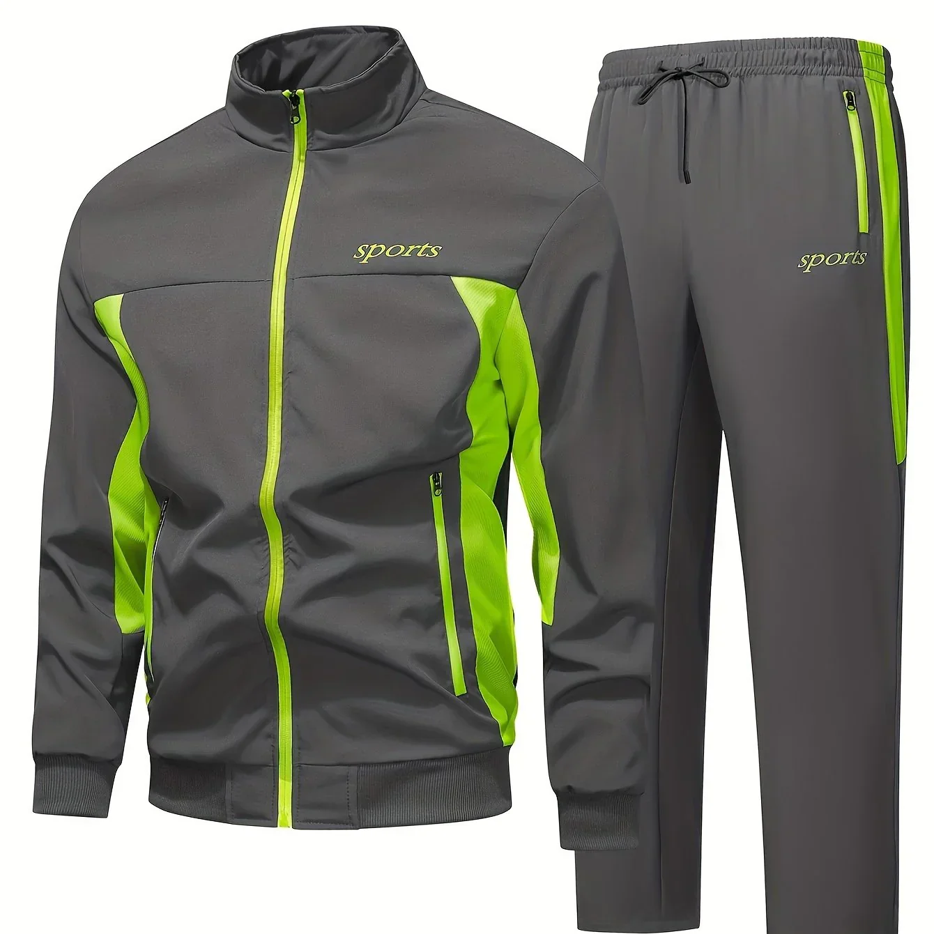 Heren trainingspak | Zwart sportpak met neon rits en broek - Image 7