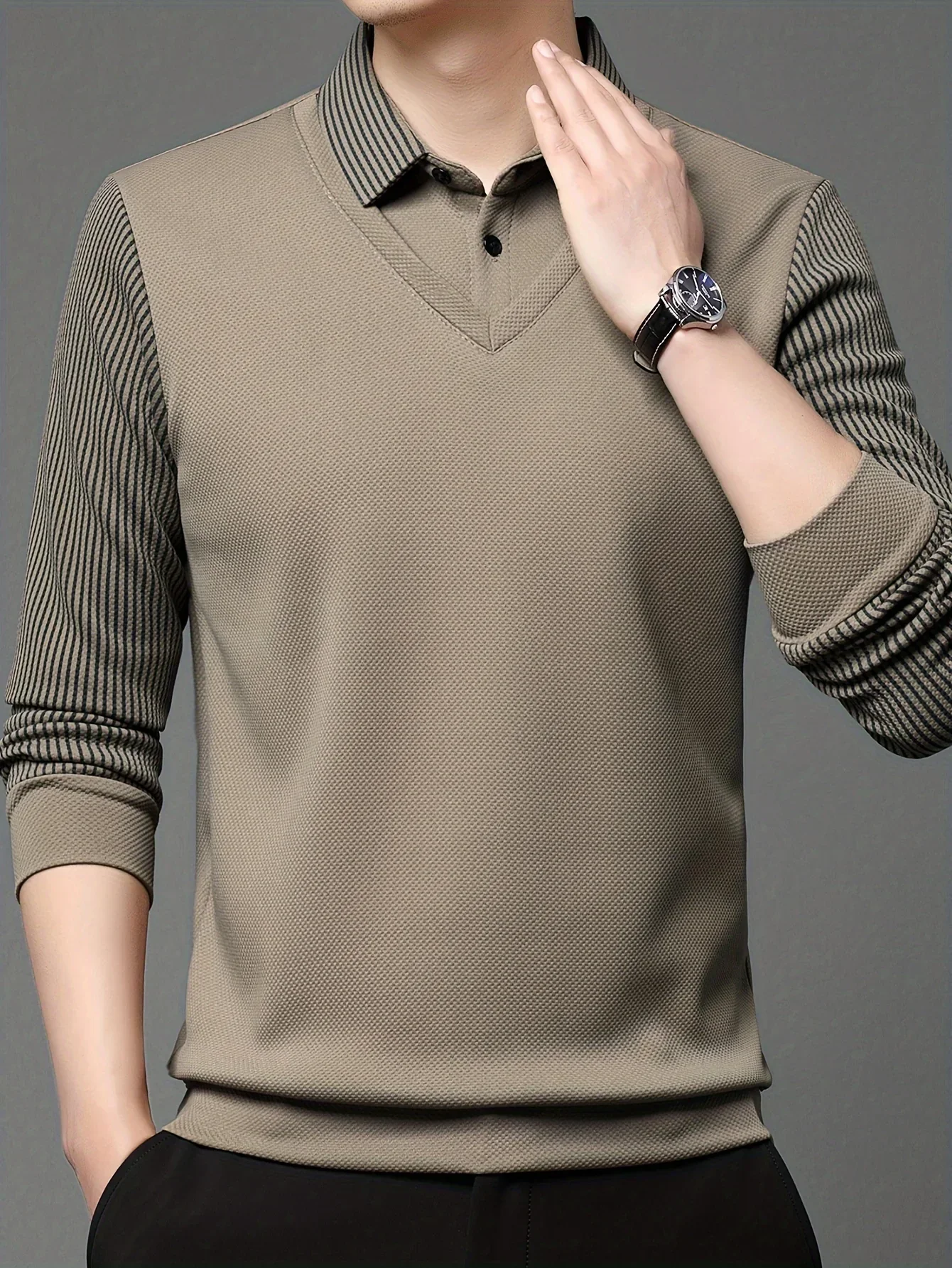 Heren trui | Gebreide sweater met kraag en lange mouw - Image 3