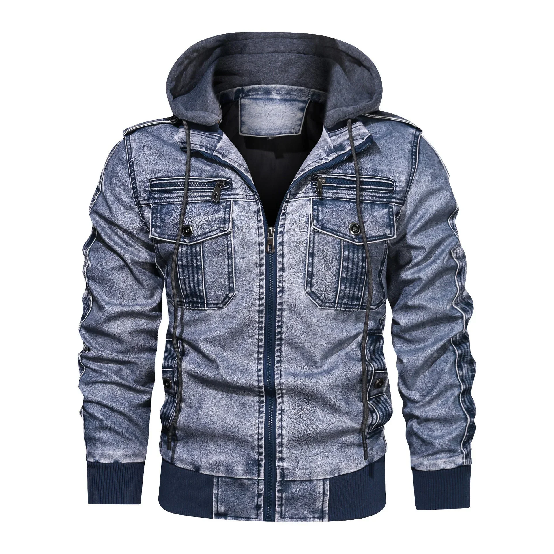 Heren winterjas | Vintage PU leren jas met capuchon - Image 2