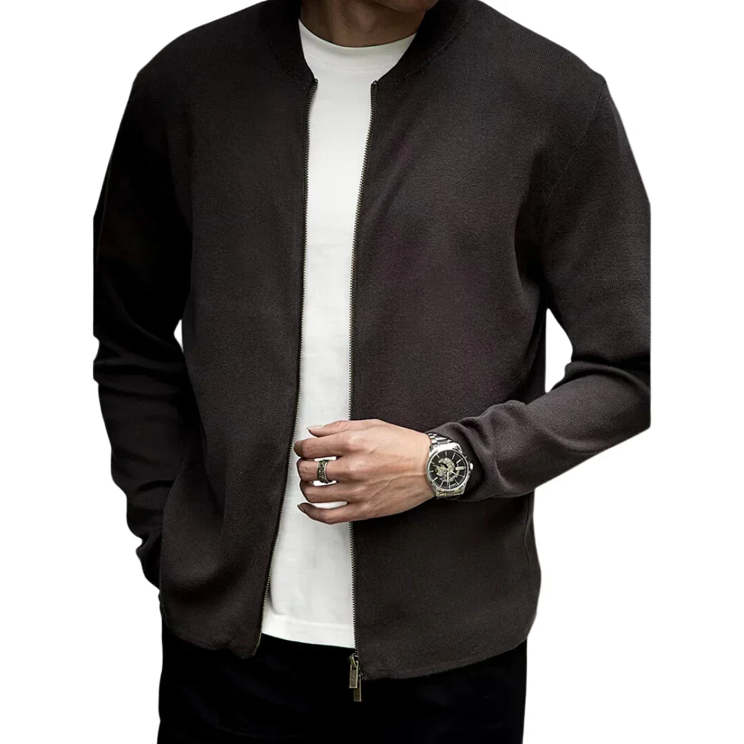 Heren zip sweater | Basic trui met rits in zwart