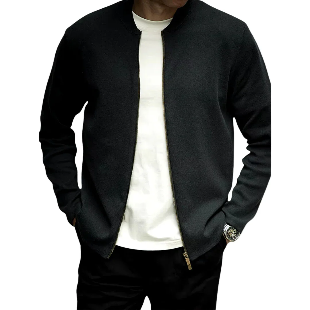 Heren zip sweater | Basic trui met rits in zwart - Image 2