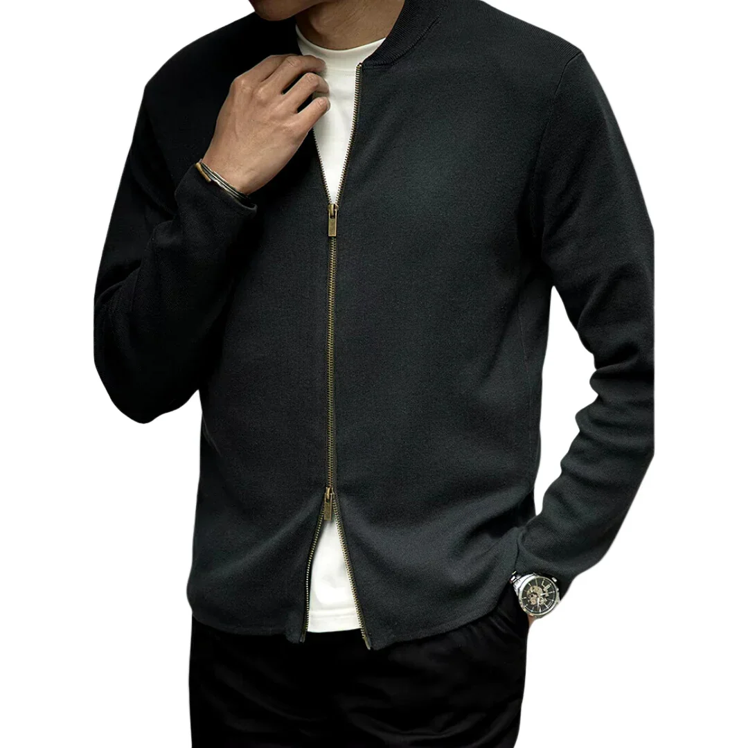 Heren zip sweater | Basic trui met rits in zwart - Image 3