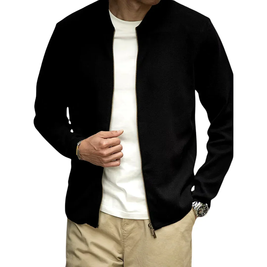 Heren zip sweater | Basic trui met rits in zwart - Image 4