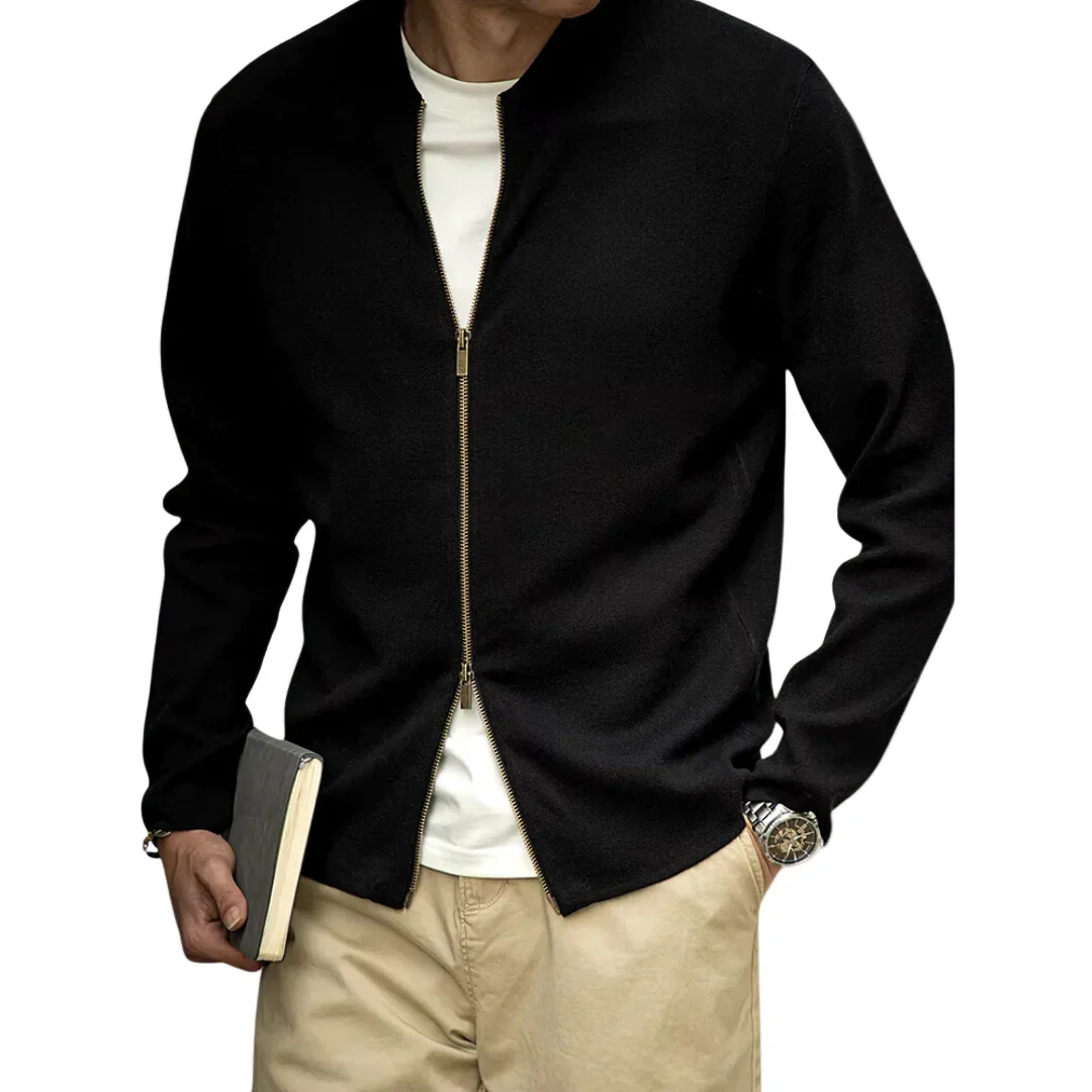 Heren zip sweater | Basic trui met rits in zwart - Image 6