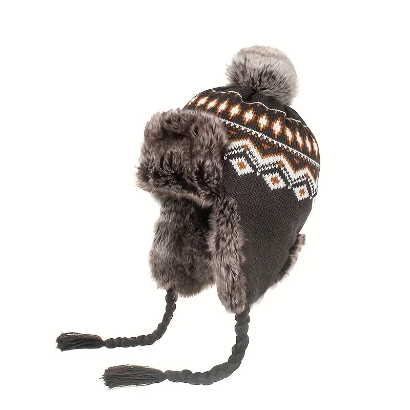 Noorse gebreide wintermuts | Met oorflap, pompon en warme fleece voering - Image 3