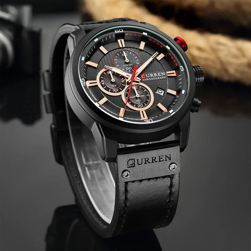 Philippe | Heren chronograaf horloge met leren band - Image 3