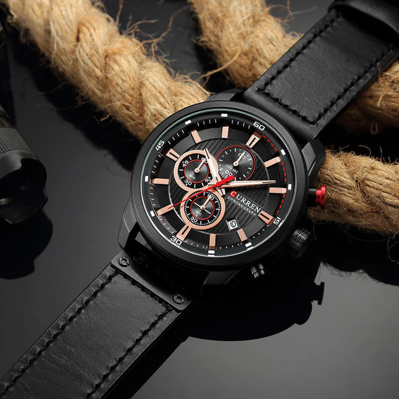 Philippe | Heren chronograaf horloge met leren band - Image 4