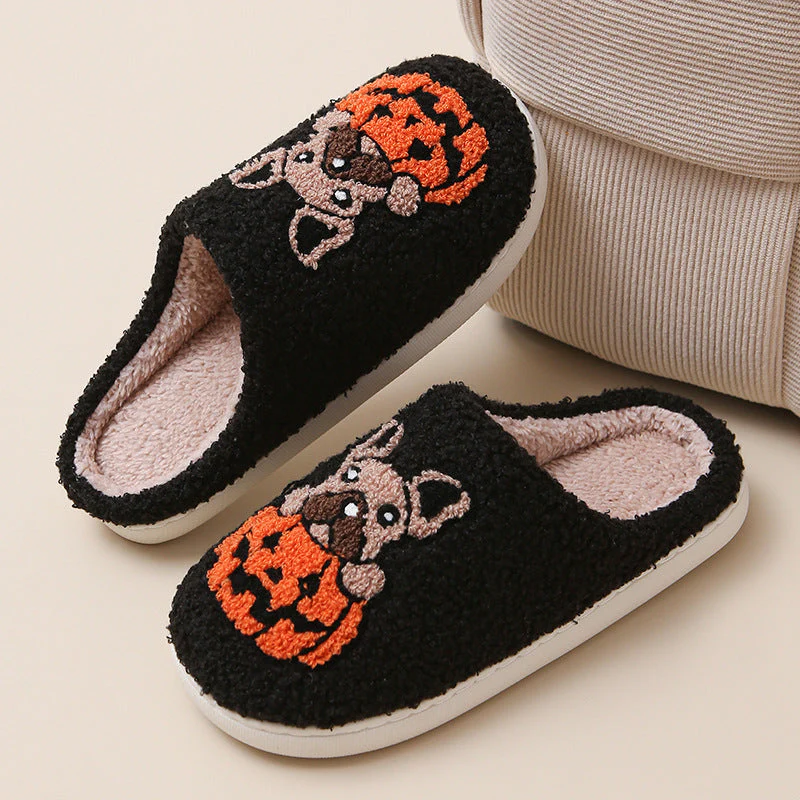Pumpkin Pup Pantoffels | Warme dames sloffen met hond en pompoenprint - Image 7
