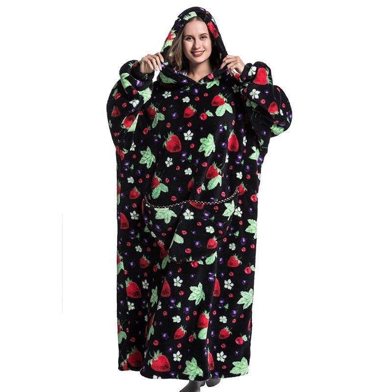 Shoodie Aardbei Extra Lang | Heb het nooit meer koud met deze warme fleece hoodie deken!