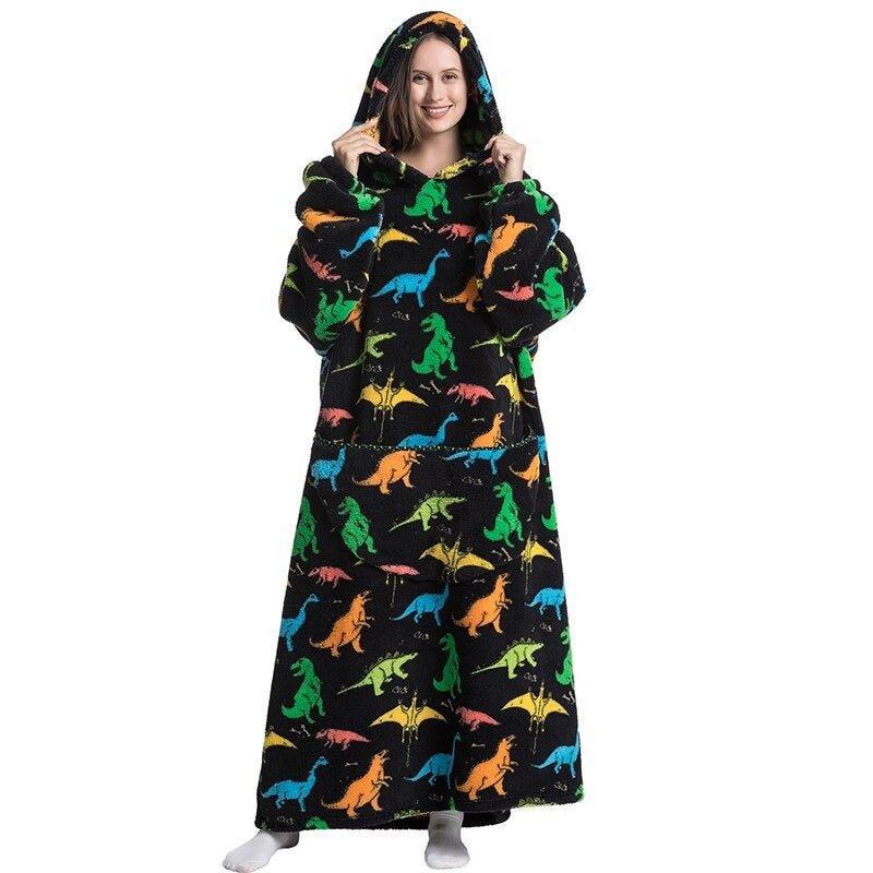 Shoodie Dinosaurus Extra Lang | Heb het nooit meer koud met deze warme fleece hoodie deken!!