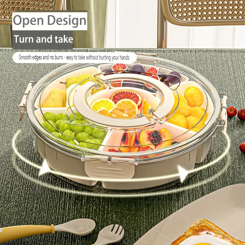 Snack tray rond | 360° draaibare schaal met 6 vakken en deksel - Image 3