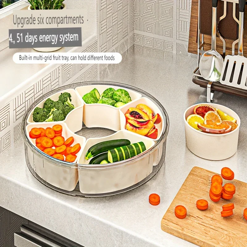 Snack tray rond | 360° draaibare schaal met 6 vakken en deksel - Image 4