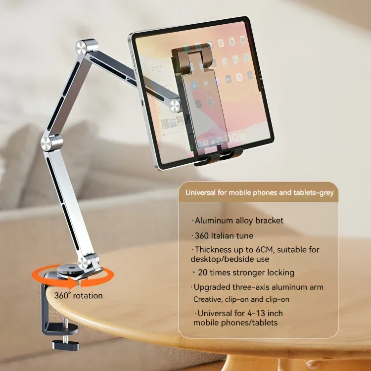 Tablet houder | Verstelbare arm 360° klem voor bureau/bed - Image 7