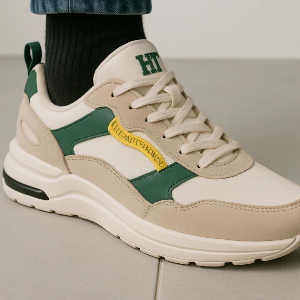 Urban Runner | Heren sneaker in beige en groen met vetersluiting - Image 3